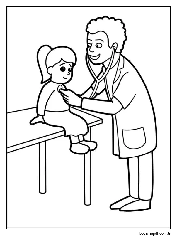 Erkek Doktor kız Bebek Muayene Boyama Sayfası
