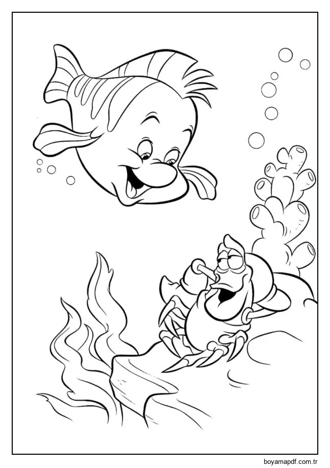 Flounder ve Sebastian Küçük Denizkızı'nın en iyi arkadaşlarıdır karakter çizimi