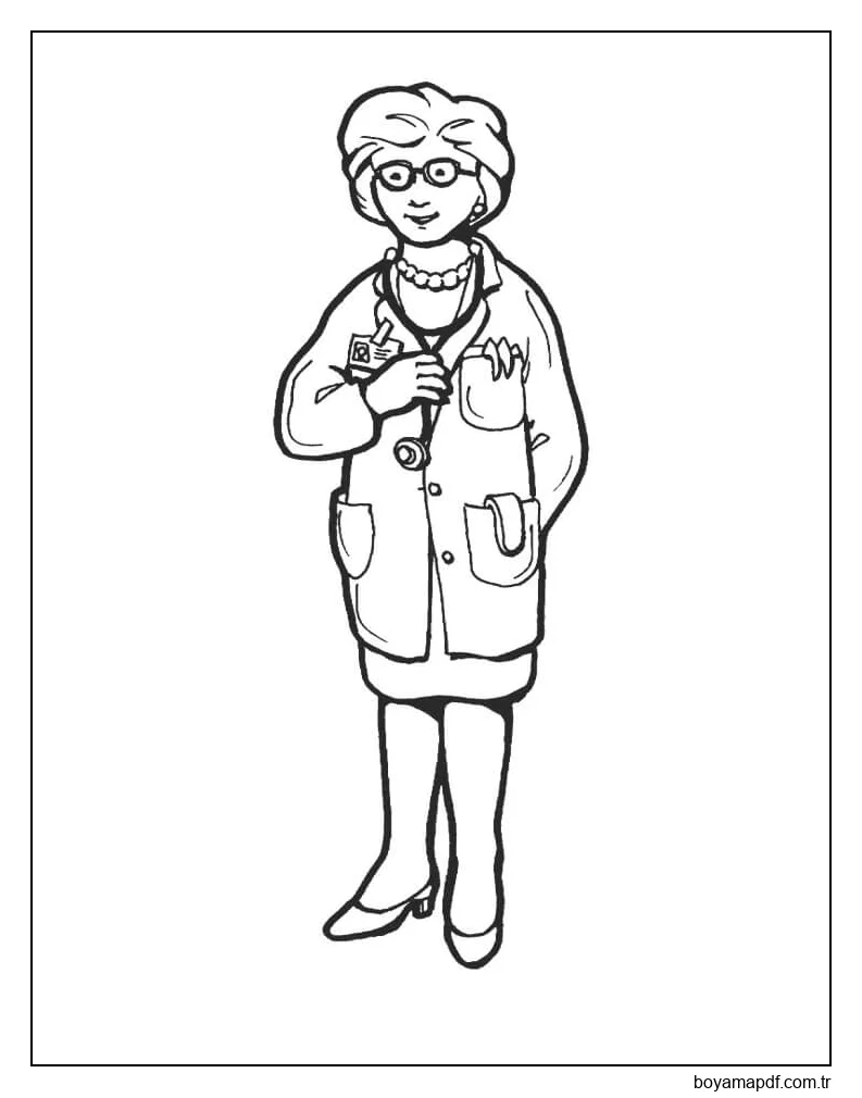 Gülümseyen Kadın Doktor Boyama Sayfası
