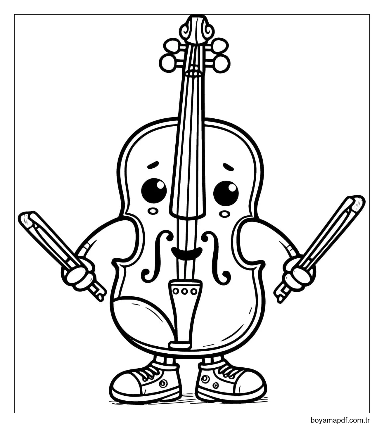 Gülümseyen Keman karakter çizimi