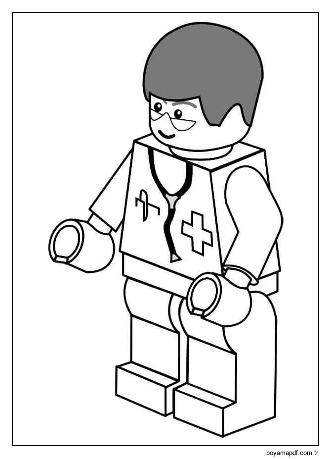 Gülümseyen Lego Doktoru Boyama Sayfası
