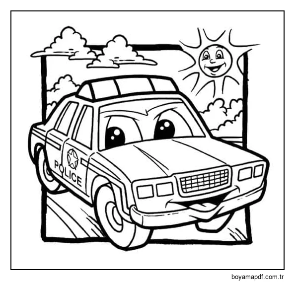 Gülümseyen polis arabası Boyama Sayfası