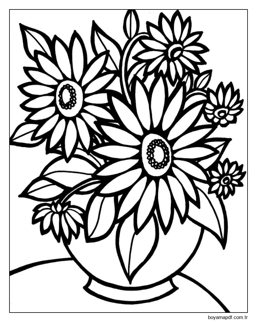 Güzel Çiçek Vazo Boyama Sayfası