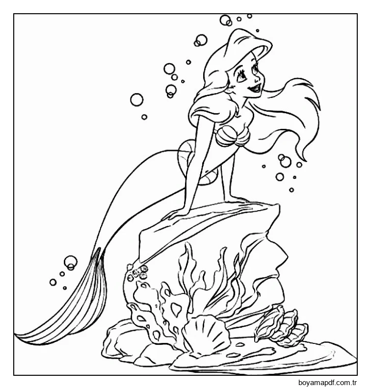 Güzel Deniz Kızı Ariel Boyama Sayfası