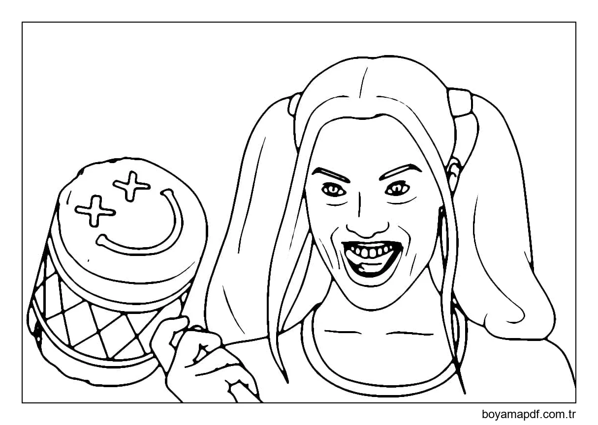 Harley Quinn gülüyor karakter çizimi