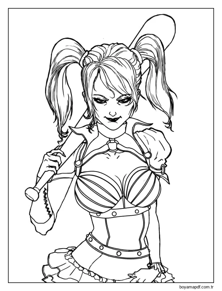 Harley Quinn ve Beyzbol Sopası karakter çizimi