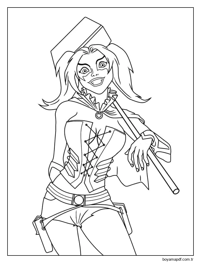 Harley Quinn ve Çekiç karakter çizimi