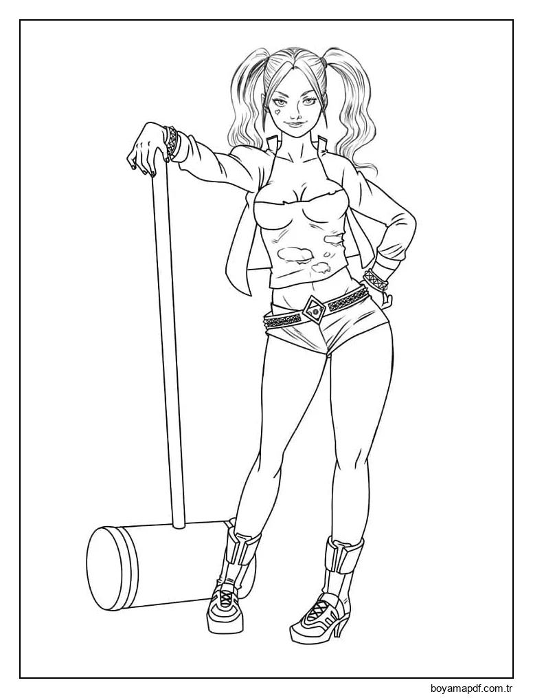 Harley Quinn ve Hammer karakter çizimi