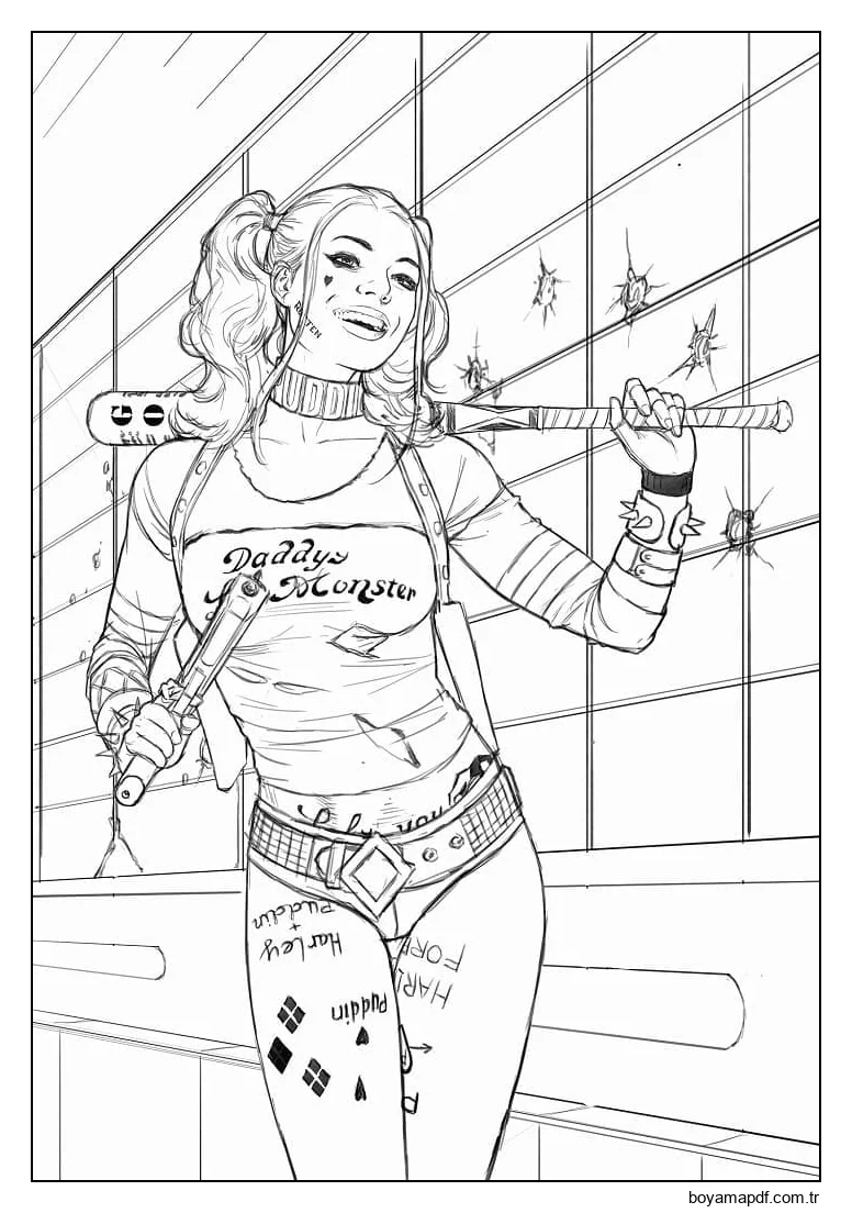 Havalı Harley Quinn karakter çizimi