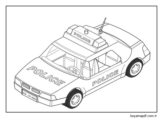 Hızlı polis arabası. Boyama Sayfası