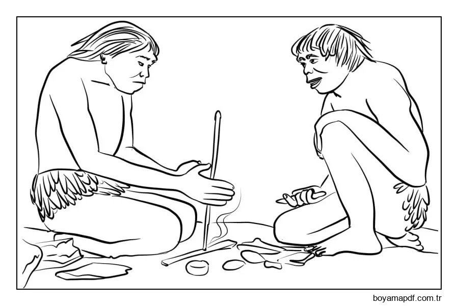 İki yaşlı Adam Ateş Yapma karakter çizimi