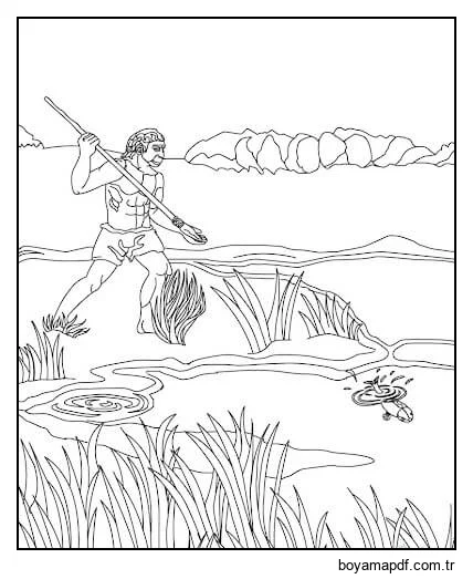 İlkel Insanlar Balıkçılık karakter çizimi