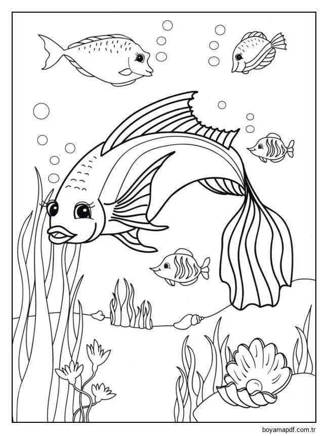 İnciler ve balıklar karakter çizimi