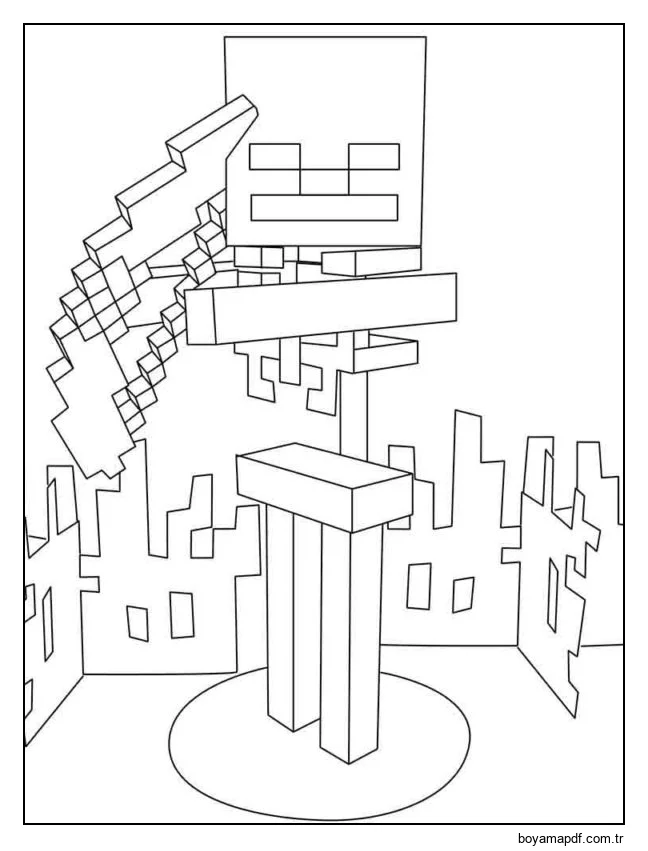 İskelet çalıların arasında saklanıyor, bu yüzden dikkatli olun Boyama Sayfası