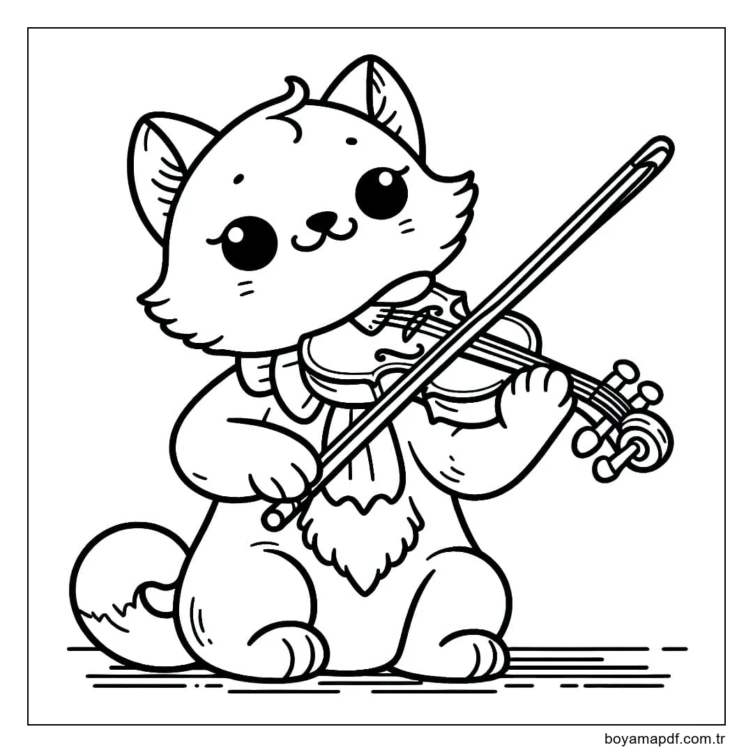 Karikatür kedi keman çalıyor karakter çizimi