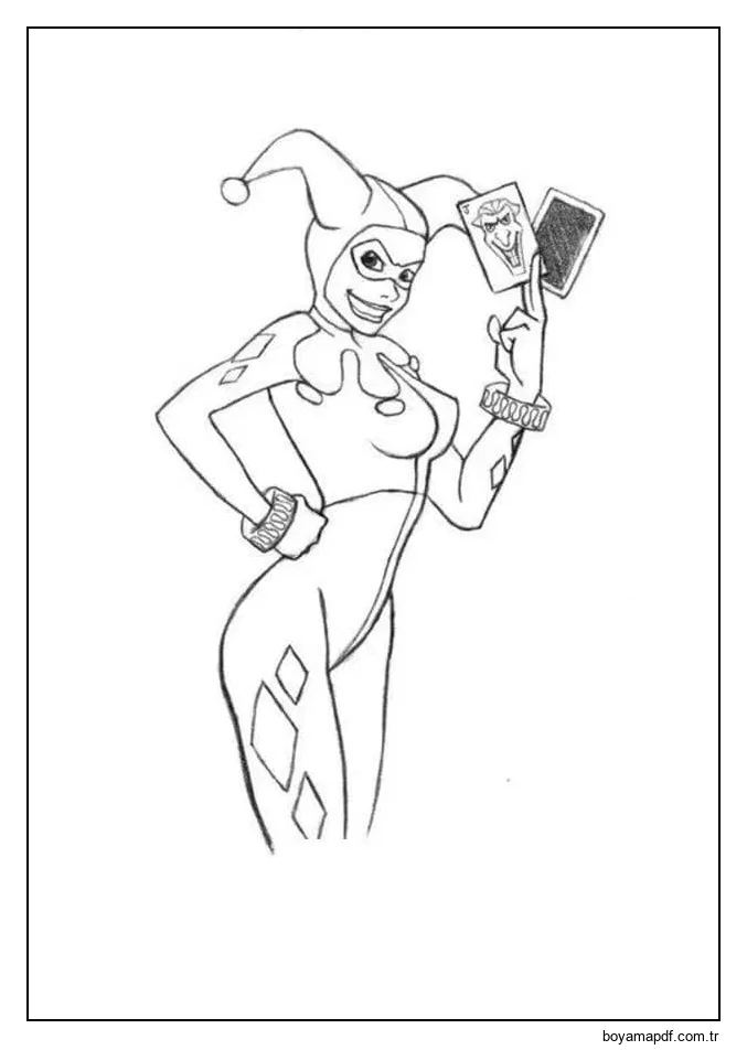 Kartlarla Harley Quinn karakter çizimi