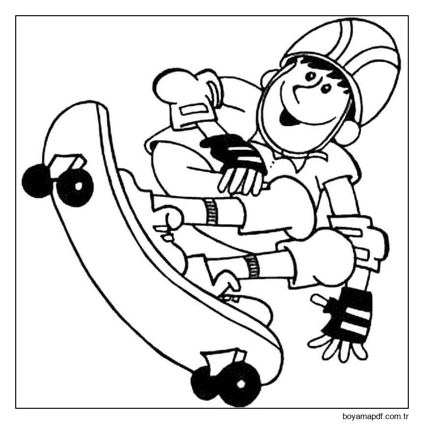 Kaykay üzerinde çocuk Boyama Sayfası