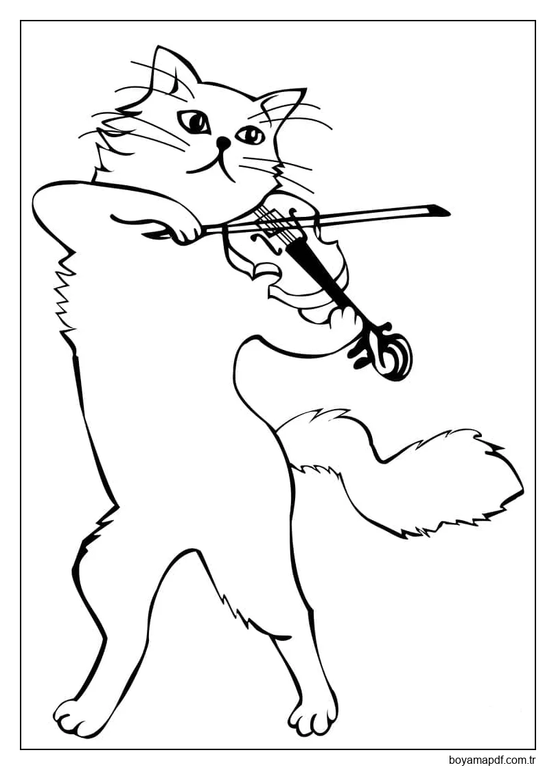 Kedi Keman çalıyor karakter çizimi