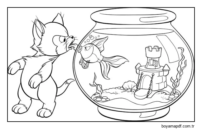 Kedi ve balık karakter çizimi