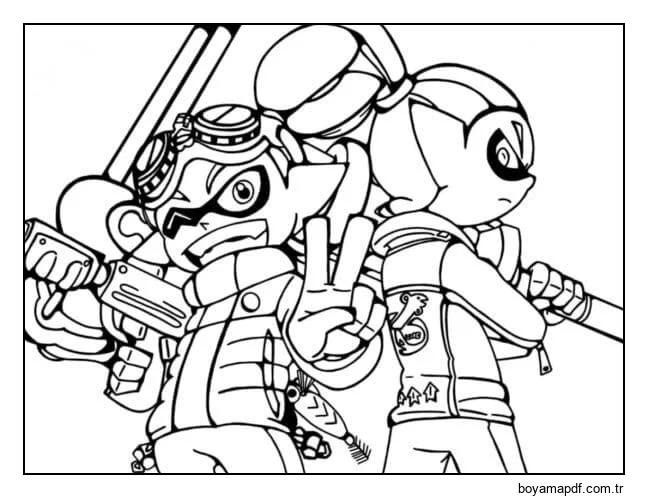 Kız Kardeşler Mürekkep Boyalı Yüzeylerde Yüzmeye Hazır karakter çizimi