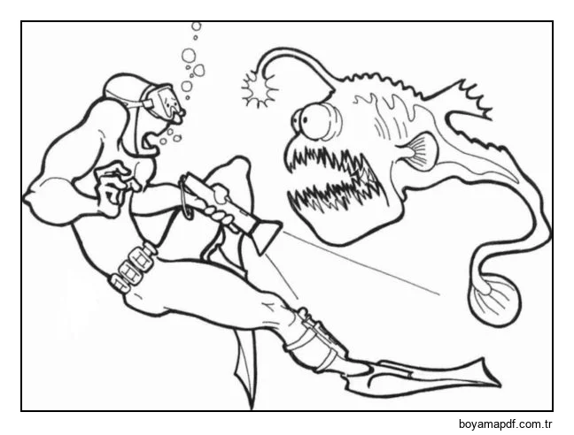 Korkmuş dalgıç karakter çizimi