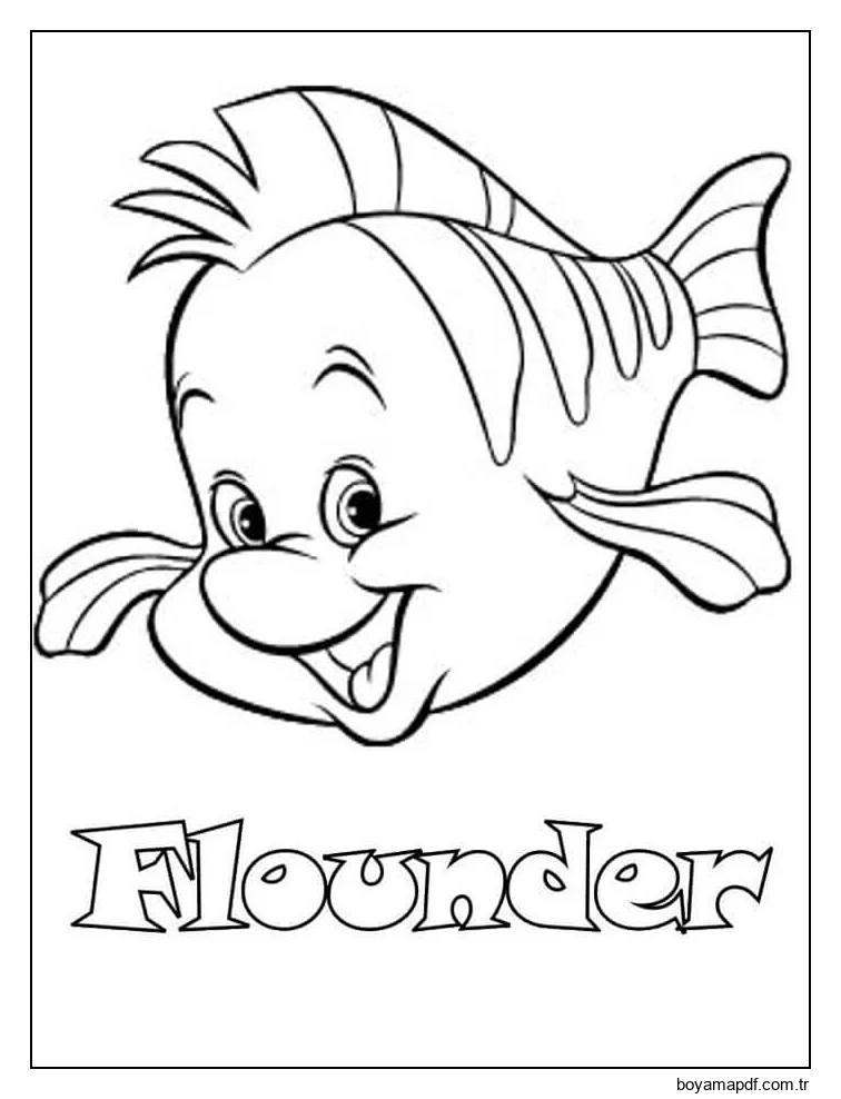 Küçük Deniz Kızı Ariel'de Eğlenceli Pisi Balığı Boyama Sayfası