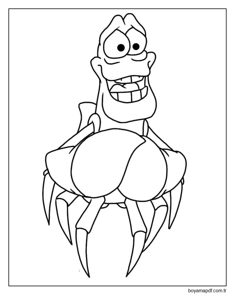 Küçük Deniz Kızı Ariel'deki Komik Sebastian Boyama Sayfası