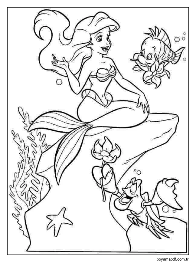 Küçük Deniz Kızı Ariel ve Arkadaşları Boyama Sayfası