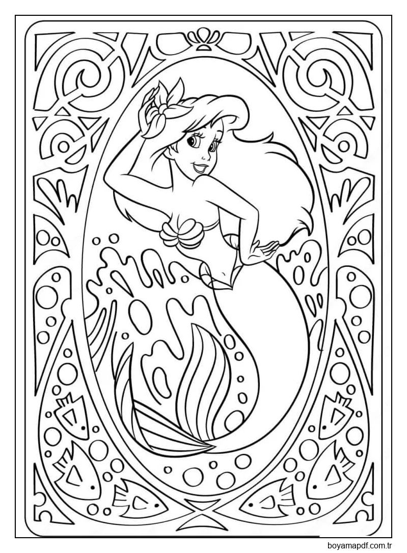 Küçük Deniz Kızı Ariel Yetişkinler Içindir Boyama Sayfası