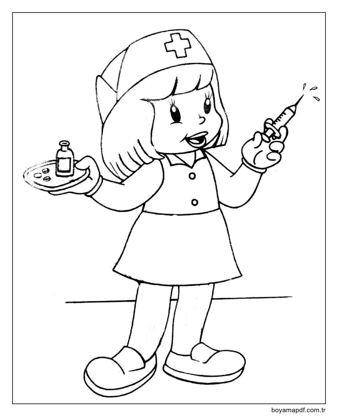 Küçük Kız Doktor Boyama Sayfası