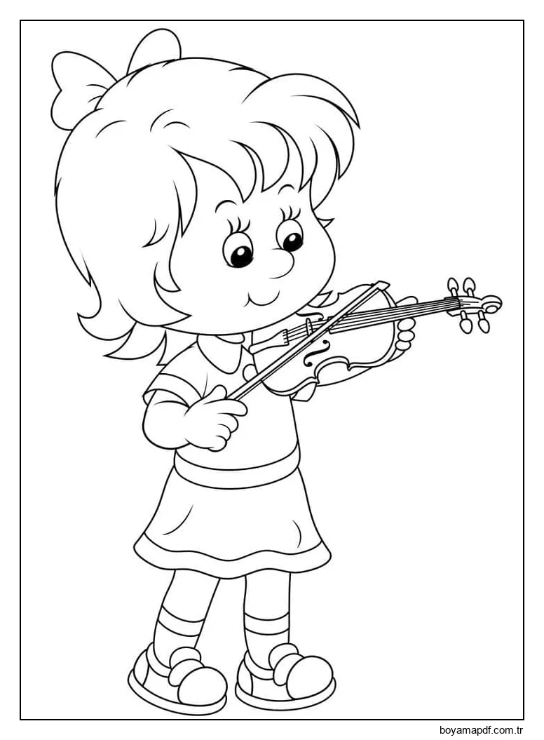Küçük kız keman çalıyor karakter çizimi