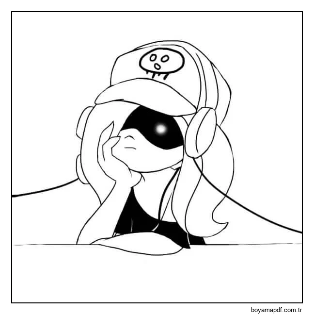 Marie Dalgın ve Sakin Beyzbol Şapkası Takıyor karakter çizimi