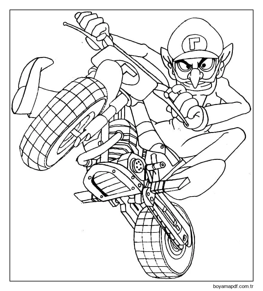 Mario Kart'taki Waluigi Boyama Sayfası