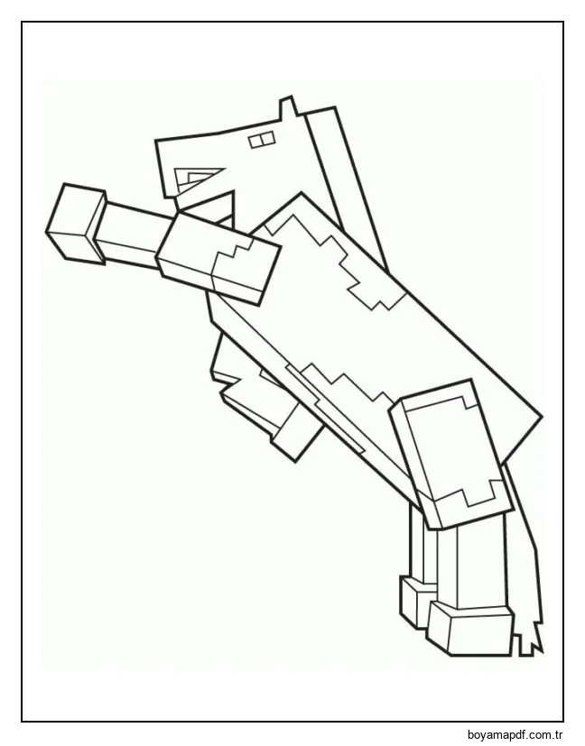 Minecraft dünyasından bir at arka ayakları üzerinde duruyor Boyama Sayfası