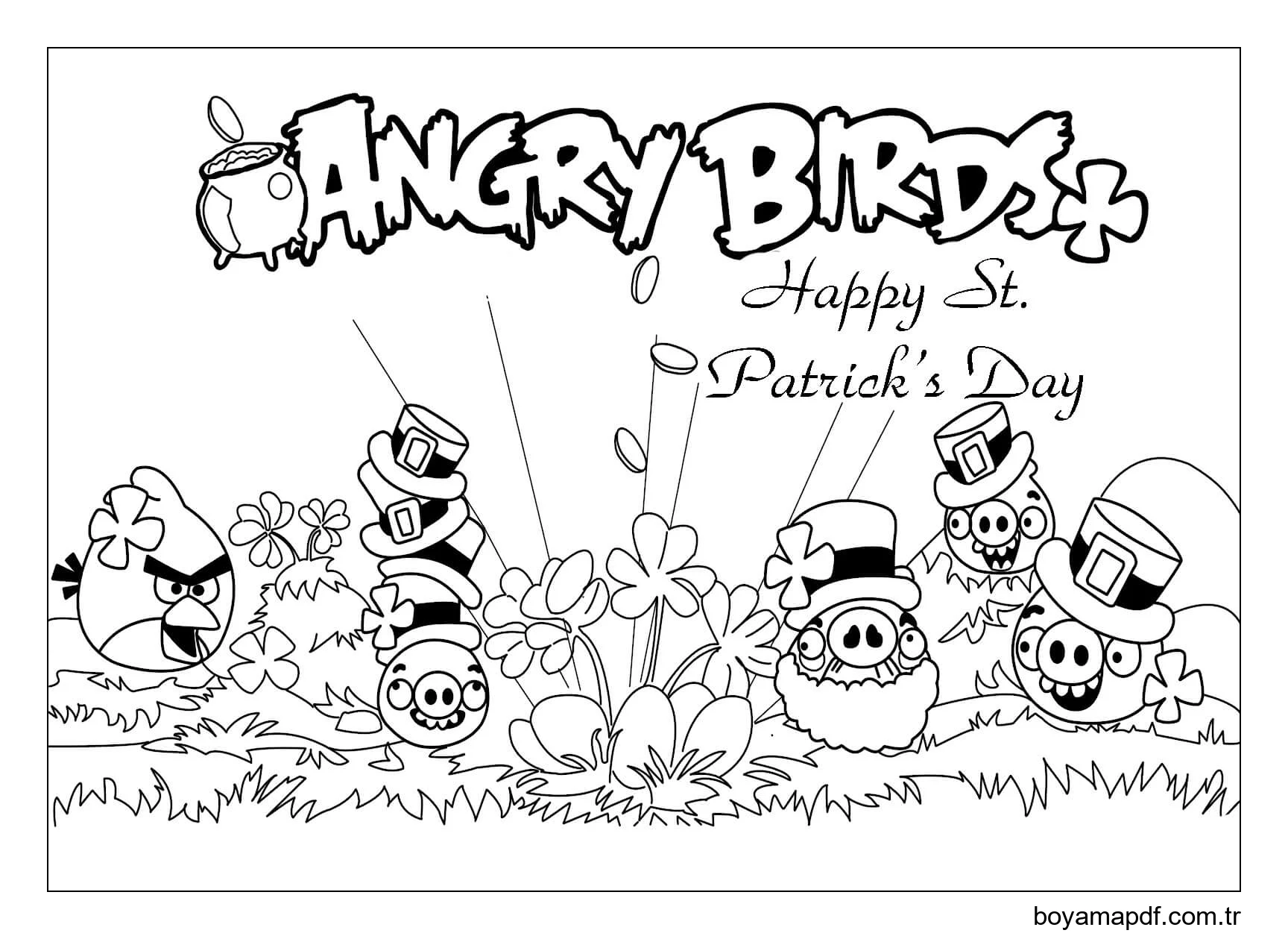 Mutlu Aziz Patrick Günü Angry Birds Boyama Sayfası