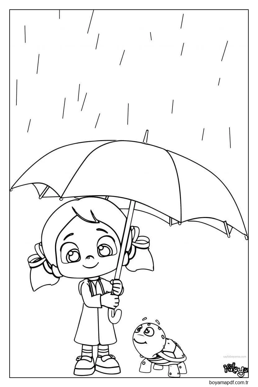 Niloya Ve Yağmurda Duran Kaplumbağa karakter çizimi