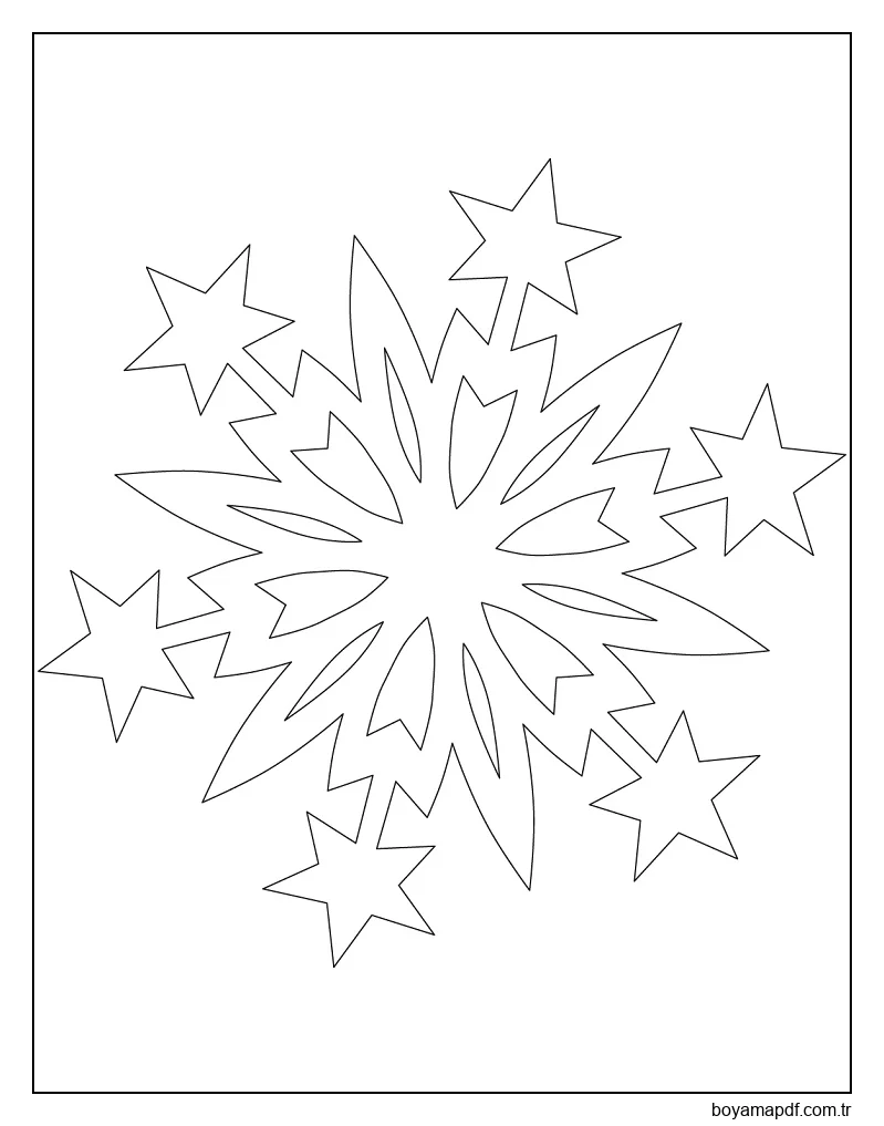 Noel Yıldızları ile kar Tanesi Boyama Sayfası