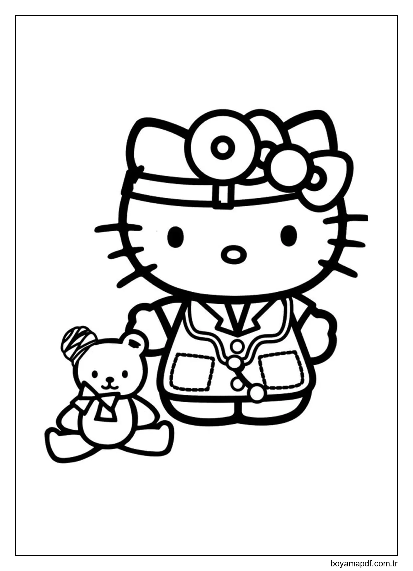 Oyuncak Ayı ile Hello Kitty Doktor Boyama Sayfası