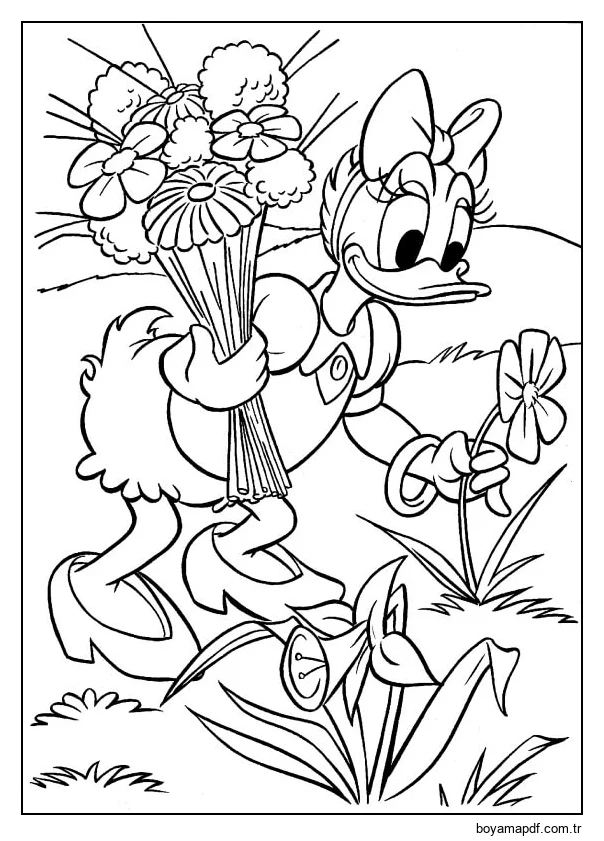 Papatya Ördek ve Papatya Boyama Sayfası