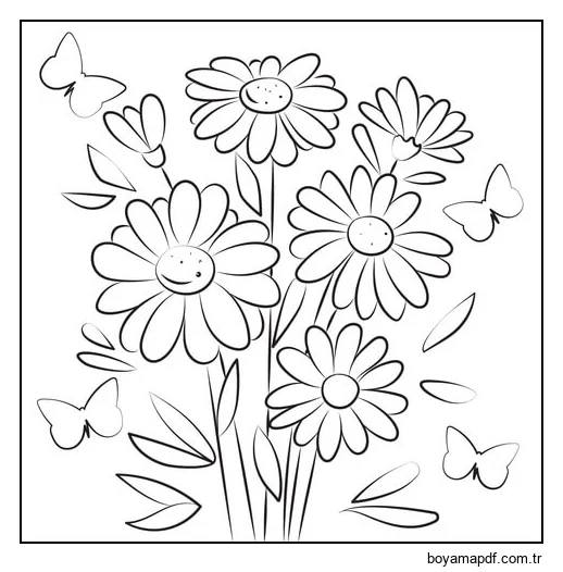Papatya Ve Kelebek Boyama Sayfası