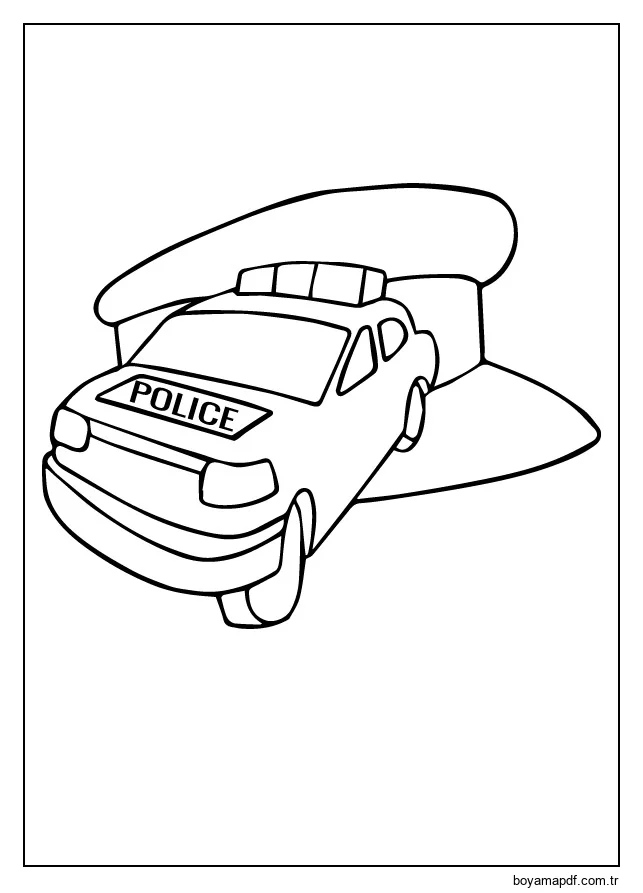 Polis Arabası Ve Şapka Boyama Sayfası