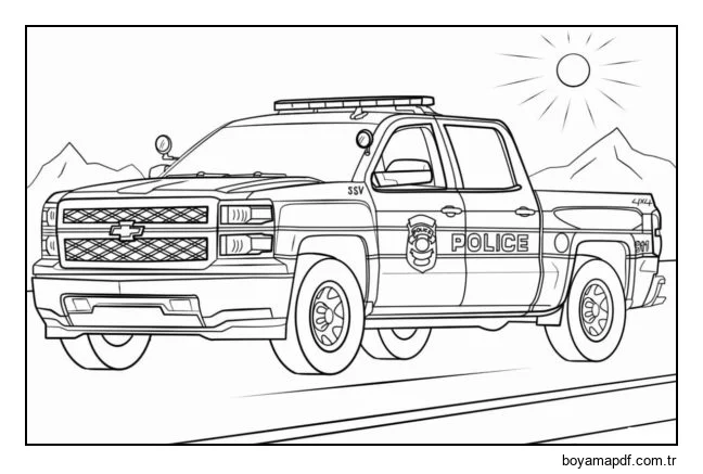 Polis kamyoneti. Boyama Sayfası