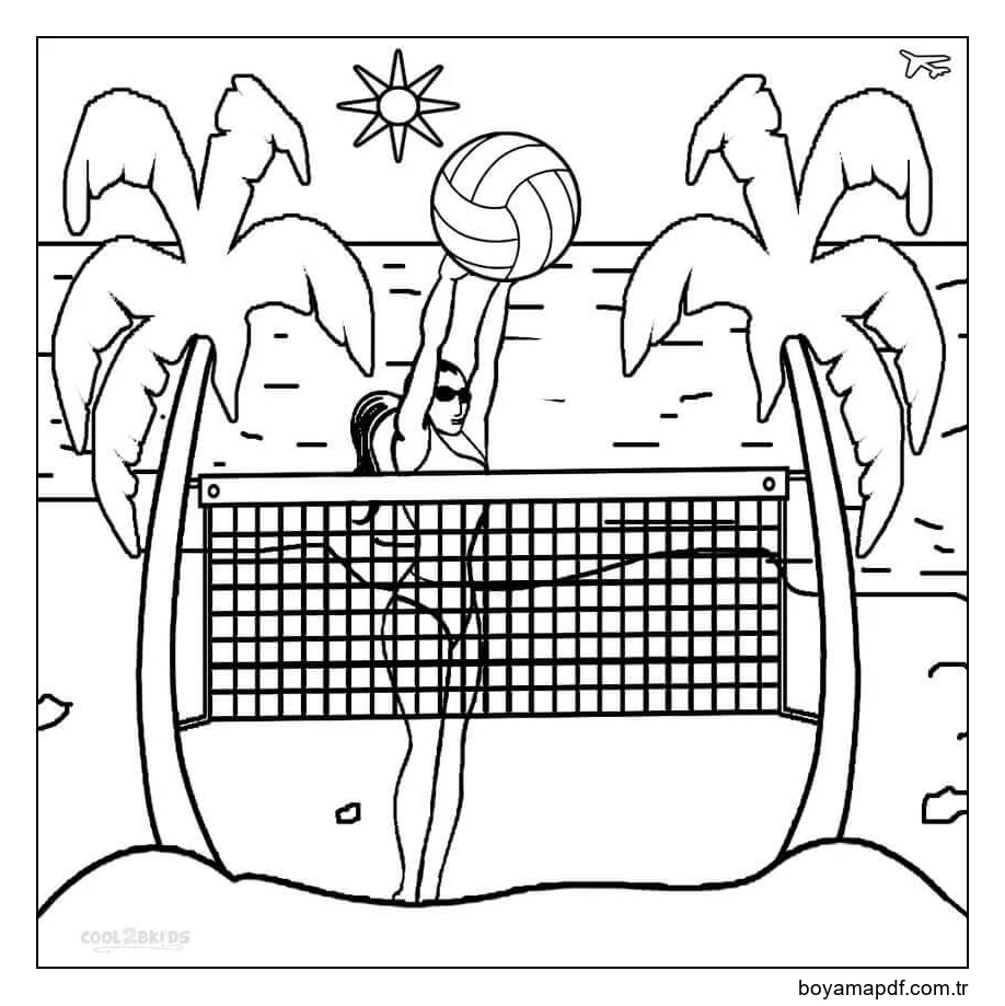 Sahilde Voleybol Oynayan Kız Boyama Sayfası