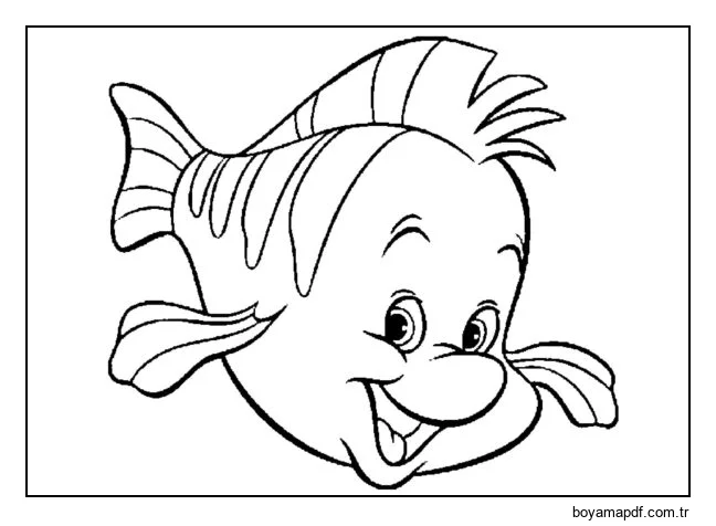 Sarı ve neşeli balık Flounder, Küçük Denizkızı'nın en iyi arkadaşıdır. karakter çizimi