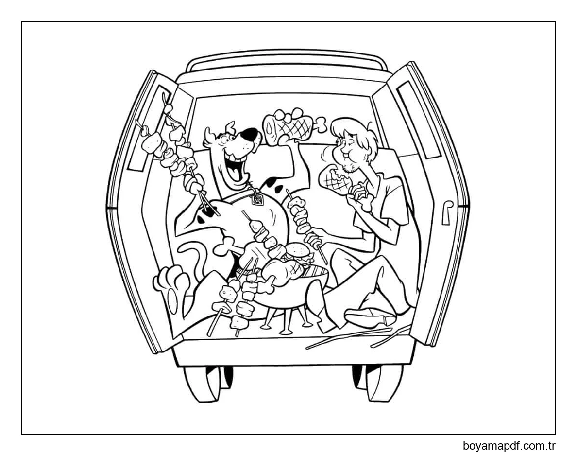 Scooby Doo ve Shaggy Arabada Yeme karakter çizimi