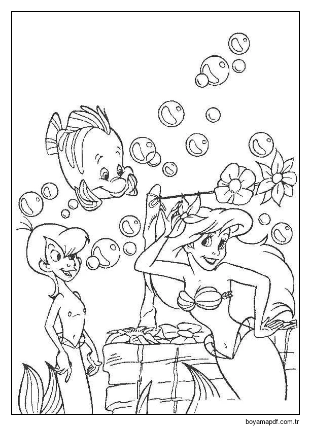 Sevimli Ariel ve Arkadaşları Boyama Sayfası
