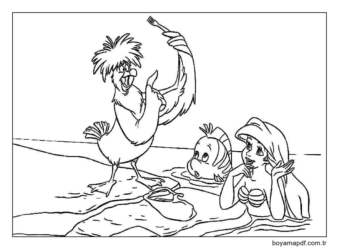 Sevimli Deniz Kızı Ariel ve Arkadaşları Boyama Sayfası