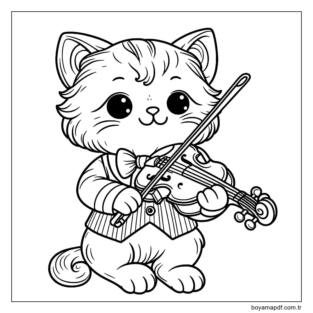 Sevimli kedi Keman çalıyor karakter çizimi