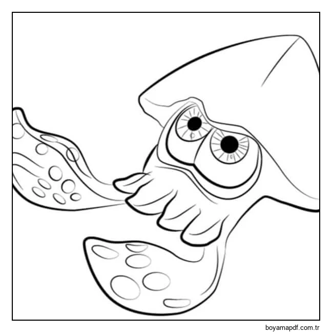 Sevimli Ve Büyük Gözlü Kalamar karakter çizimi