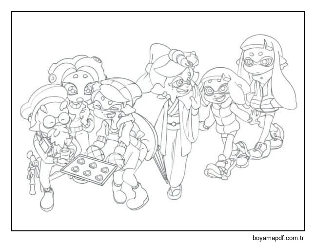 Splatoon Video Oyununun Tüm Kahramanları karakter çizimi